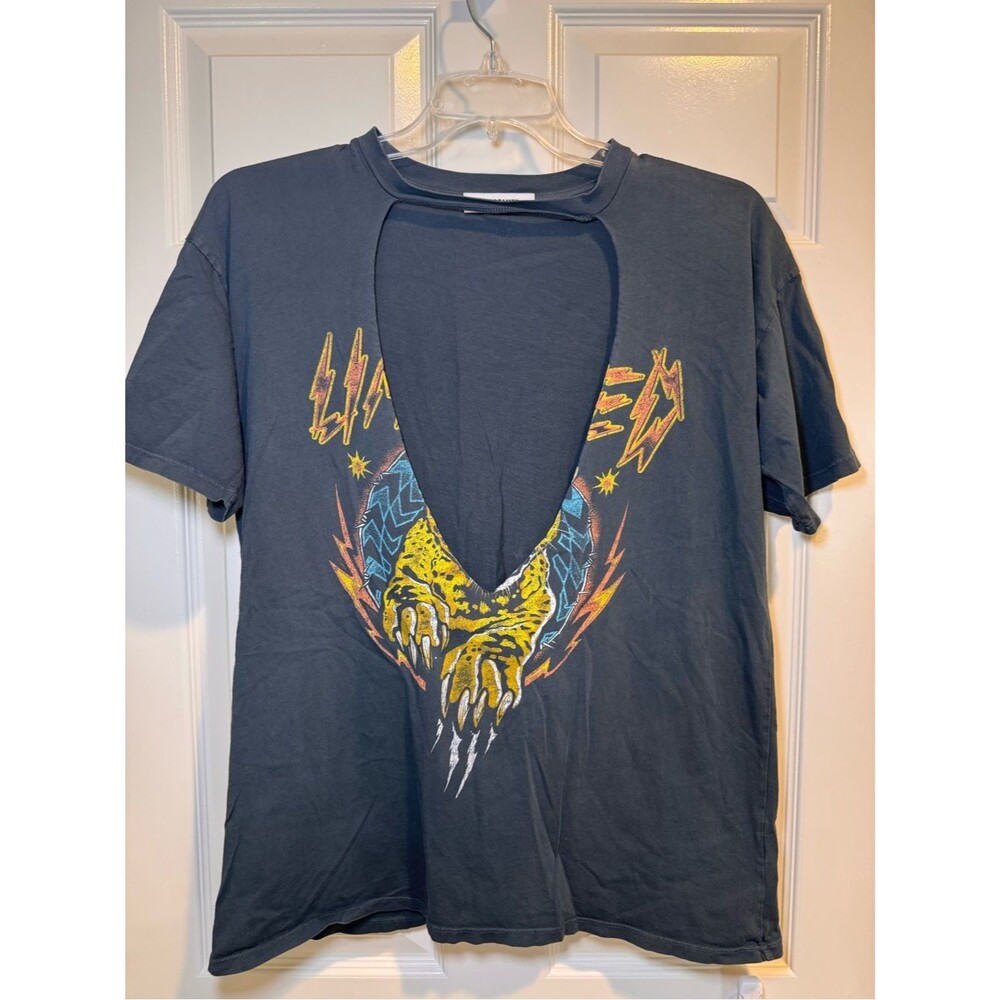 Daydreamer Free People Graphic Deep V-Neck Tee Edgy Rock n Roll Short Sleeve S